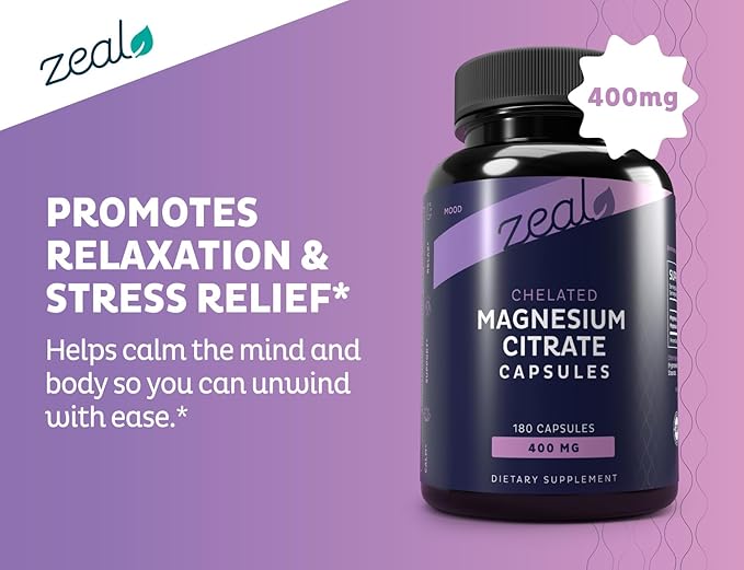 Zeal Premium Chelated Magnesium Citrate (400mg | 180 Capsules)