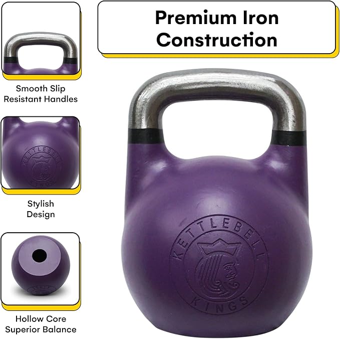 Kettlebell Kings Competition Kettlebells Weight (35mm handle) 8-48 KG | Hand weights Workout Gym Equipment & Strength training sets for Women & Men for Home Gym | Suitable for High Repetition Workouts