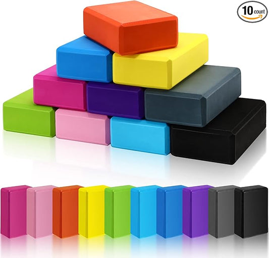 10 Pcs Foam EVA Yoga Blocks Lightweight Non Slip Supportive Yoga Bricks for Pilates Stretching and Meditation, Women Men Yogi Beginners