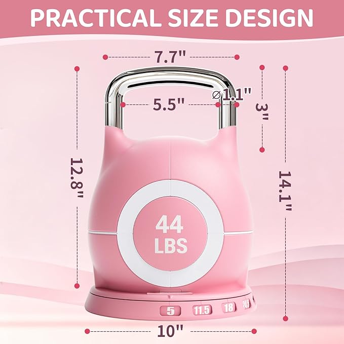 LIFERUN Adjustable Kettlebell Weight Set, 7 Weights, 22.5 lb or 44 lb, Quick-Change Handle for Home Gym, Space-Saving Design for Strength Training