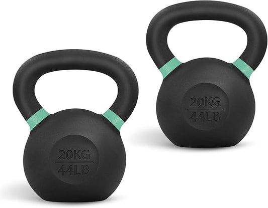 Yes4All Powder Coated Kettlebell, Cast Iron Core Kettlebells with Non-Slip Handle & Flat Bottom for Conditioning, Heavy Duty for Strength Training, 9lb to 71lb - Single & Pair