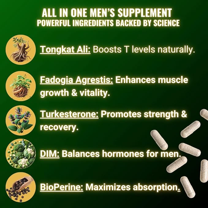 43,650mg Fadogia Agrestis for Men, Turkesterone Supplement for Men, Tongkat Ali for Men, DIM Supplement for Men - Male Enhancing Supplement