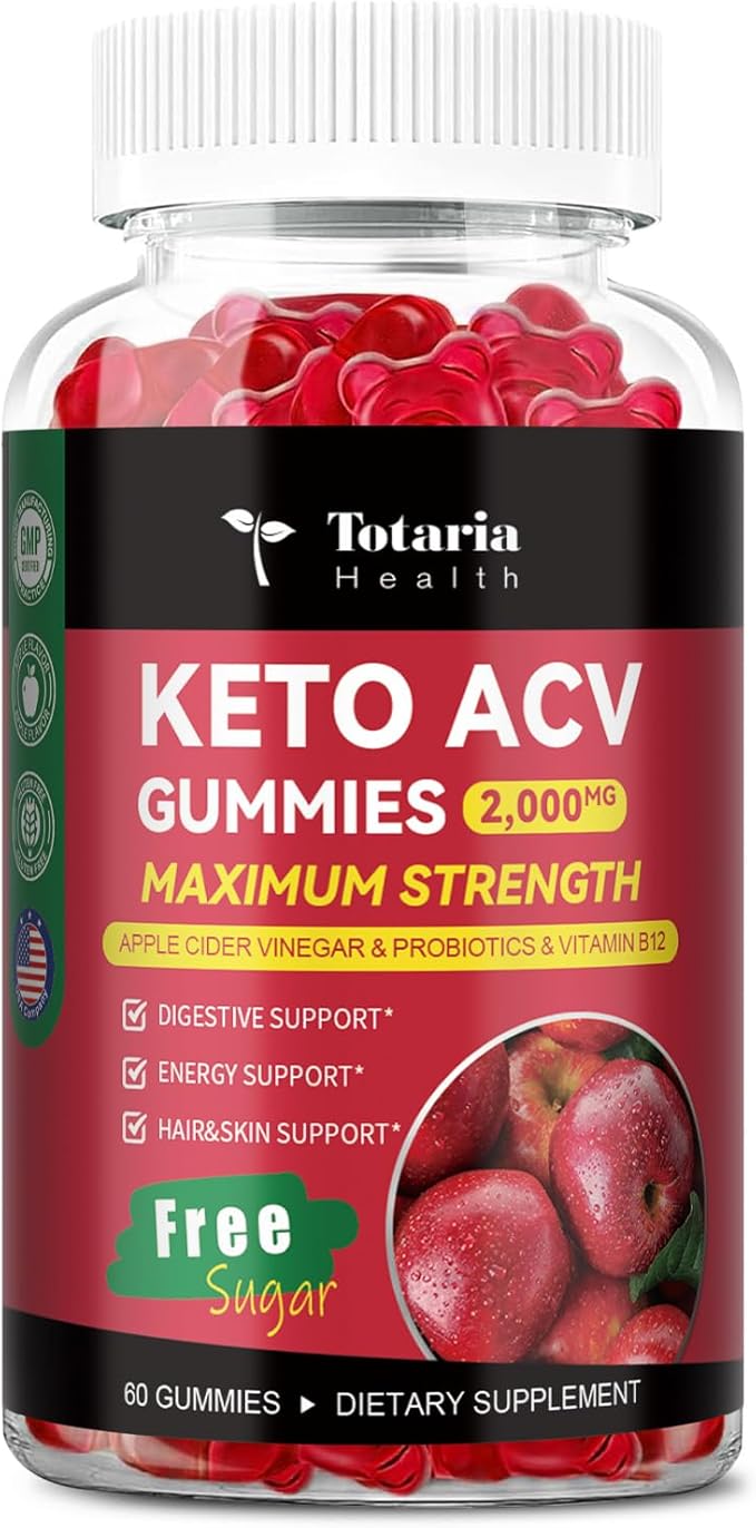 2 Pack Keto ACV Gummies - 4000mg Apple Cider Vinegar Gummies Sugar-Free with Probiotics, B12, Keto Supplements for Women & Men 120 Counts