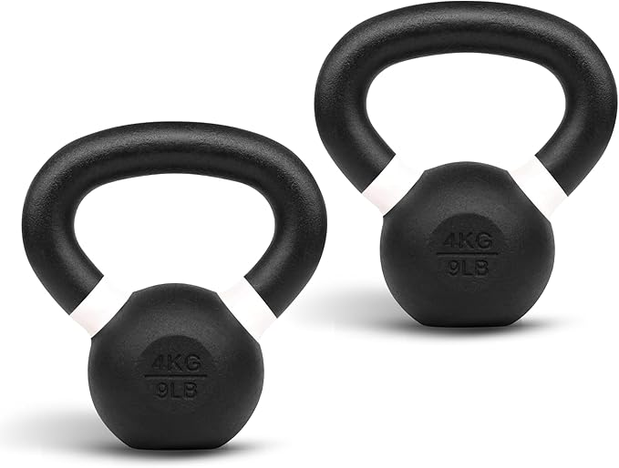 Yes4All Powder Coated Kettlebell, Cast Iron Core Kettlebells with Non-Slip Handle & Flat Bottom for Conditioning, Heavy Duty for Strength Training, 9lb to 71lb - Single & Pair