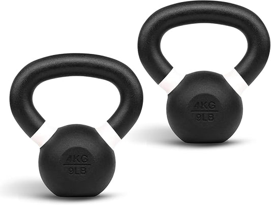 Yes4All Powder Coated Kettlebell, Cast Iron Core Kettlebells with Non-Slip Handle & Flat Bottom for Conditioning, Heavy Duty for Strength Training, 9lb to 71lb - Single & Pair