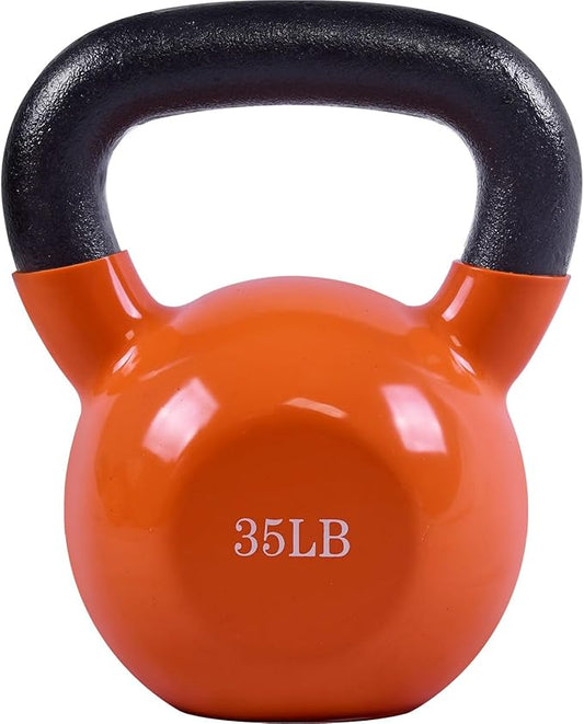 20, 25, 30, 35, 40, 45 Lbs Kettlebell Iron Sand Filled Weights for Women and Men, Orange Kettlebells with Smooth PP Material Surface and Non-slip Handle, Multiple Sizes and Weights