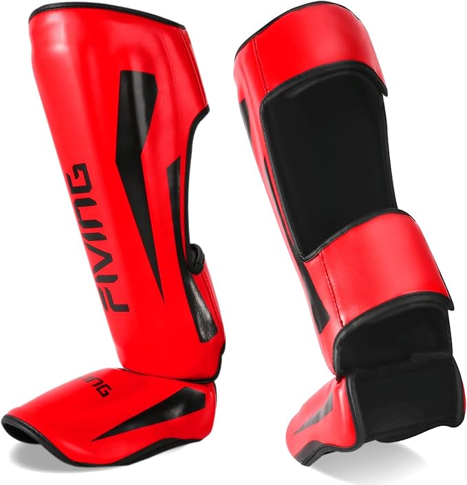 FIVING MMA Martial Arts Shin Guards – Padded, Adjustable Muay Thai Leg Guards with Instep Protection for Kickboxing/MMA Training and Sparring – Durable, Professional MMA Equipment