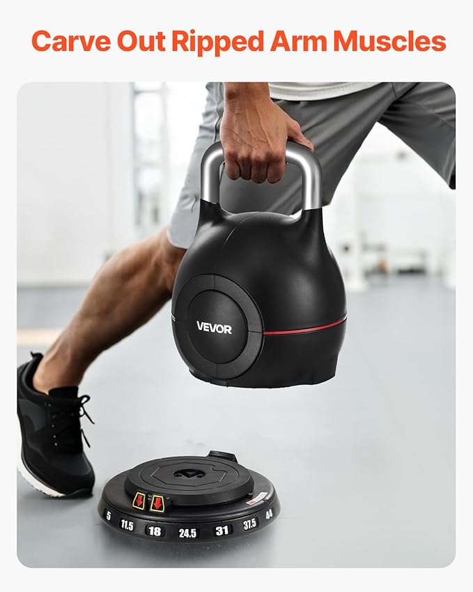 VEVOR Kettlebell, Adjustable Kettlebell with 7 Weight Levels, Die-Cast Aluminum and ABS Material, for Grip Strength Training, Full-body Workout & Cross-Training