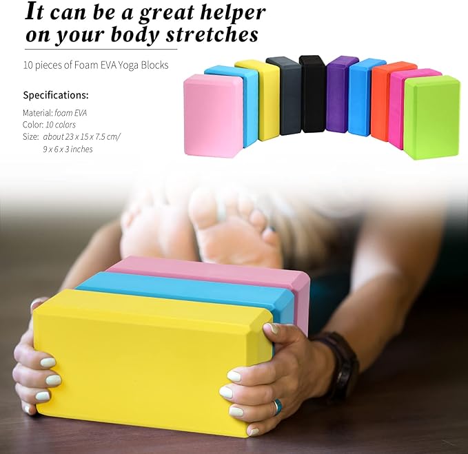 10 Pcs Foam EVA Yoga Blocks Lightweight Non Slip Supportive Yoga Bricks for Pilates Stretching and Meditation, Women Men Yogi Beginners