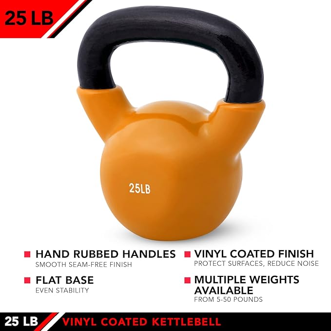 JFIT Kettlebell Weights Vinyl Coated Iron, 25 LB,25LB - Orange