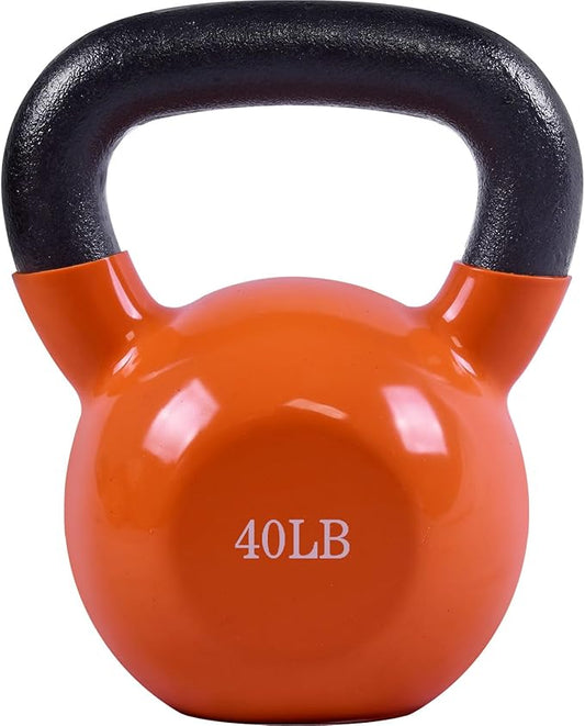 20, 25, 30, 35, 40, 45 Lbs Kettlebell Iron Sand Filled Weights for Women and Men, Orange Kettlebells with Smooth PP Material Surface and Non-slip Handle, Multiple Sizes and Weights