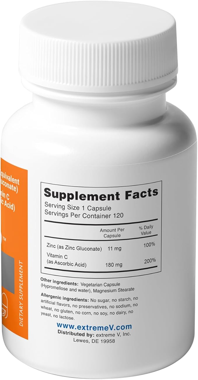 Zinc MG11 + VC | Immune-Friendly Daily Supplement - 11MG Zinc Plus 180MG Vitamin C – (2 Bottles, 240 Vegetarian Capsules)