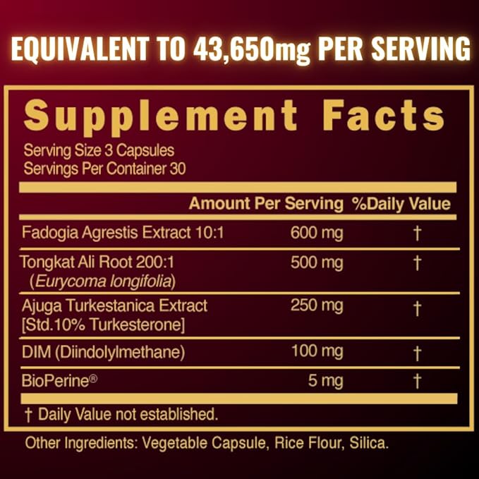 43,650mg Fadogia Agrestis for Men, Turkesterone Supplement for Men, Tongkat Ali for Men, DIM Supplement for Men - Male Enhancing Supplement