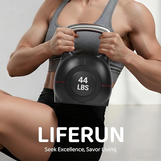LIFERUN Adjustable Kettlebell Weight Set, 7 Weights, 22.5 lb or 44 lb, Quick-Change Handle for Home Gym, Space-Saving Design for Strength Training