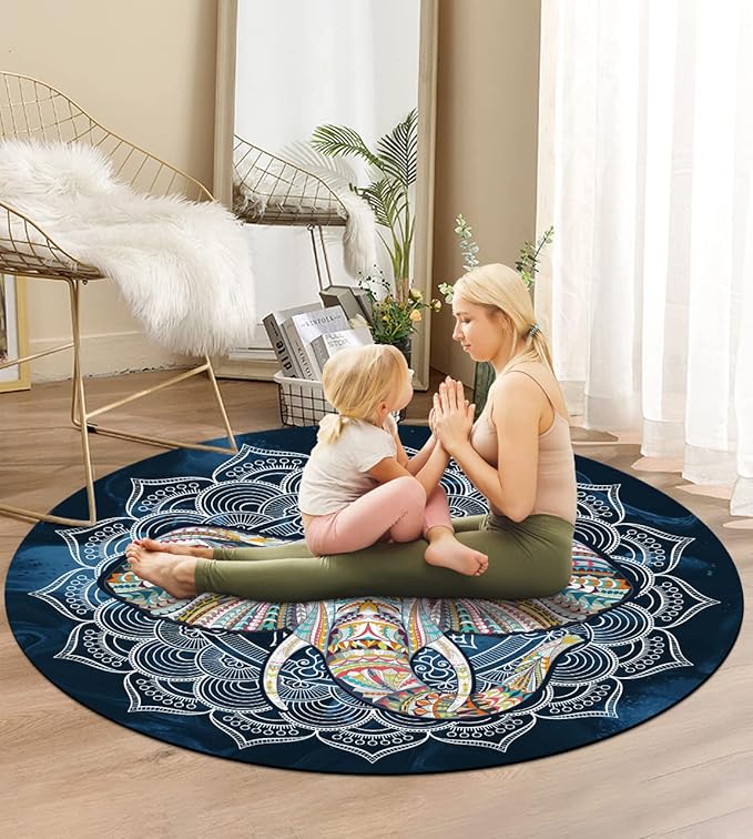 Round Meditation Pilates Yoga Mat Luxury Suede Large Yoga Mat Natural Rubber Non-Slip Base is ery Suitable for Meditation, Stretching, Yoga Environmental Protection, Fitness Exercise, Home and Outdoor. 140CM Diameter