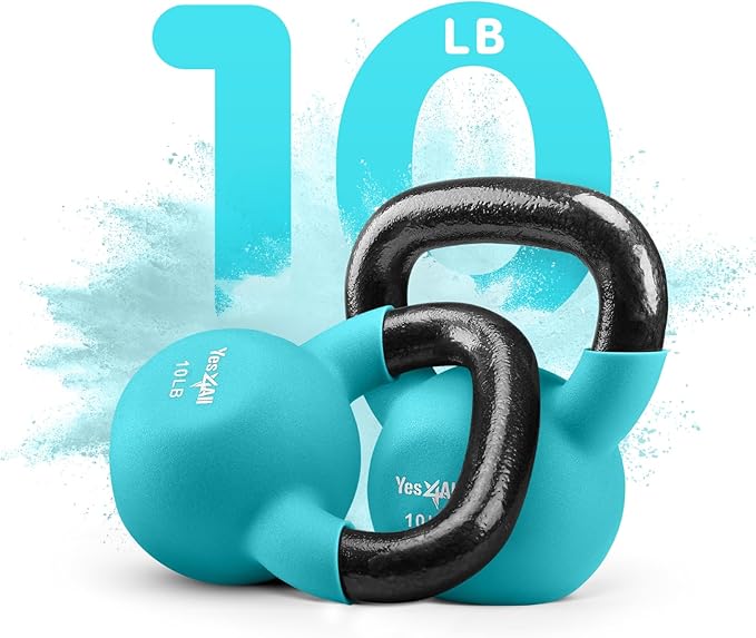 Yes4All Kettlebell, 5-65 LB Neoprene Coated Cast Iron Kettlebells, Wide Grip Handle & Flat Bottom for Swings, Squats, Deadlifts, Push Ups & Full Body Training at Home Gym - Single & Set