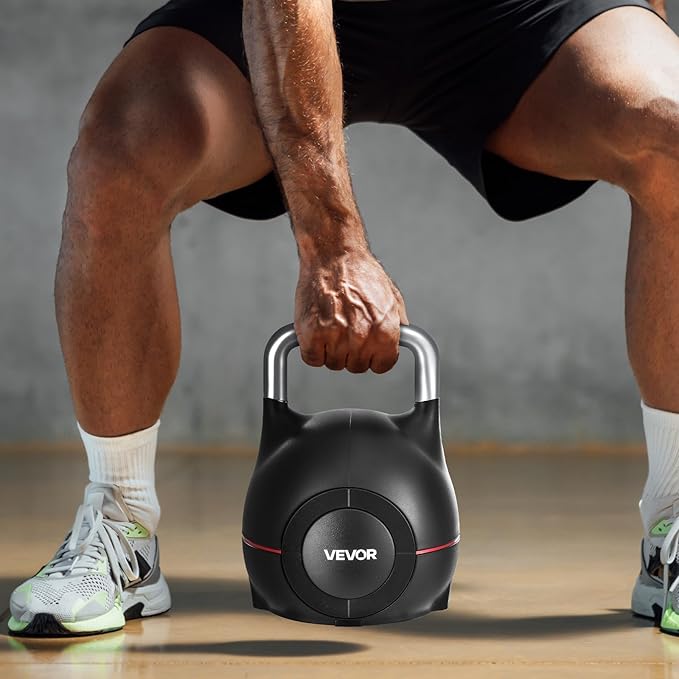 VEVOR Kettlebell, Adjustable Kettlebell with 7 Weight Levels, Die-Cast Aluminum and ABS Material, for Grip Strength Training, Full-body Workout & Cross-Training