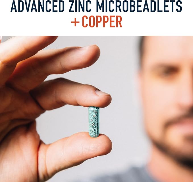 Zinc Supplement Microbeadlets for Immune & Acne Support | Highly Absorbable Zinc Bisglycinate & Orotate with 2mg Chelated Copper + Vitamin B6 | Vegan, Gluten-Free | 60 Capsules (2 Month Supply)