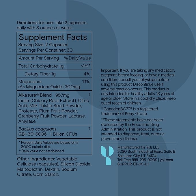 Yoli® Pure Probiotics for Digestive Health - Gut Health Supplements for Men and Women - Probiotic Capsules 1 Billion CFUs