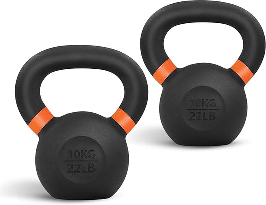 Yes4All Powder Coated Kettlebell, Cast Iron Core Kettlebells with Non-Slip Handle & Flat Bottom for Conditioning, Heavy Duty for Strength Training, 9lb to 71lb - Single & Pair