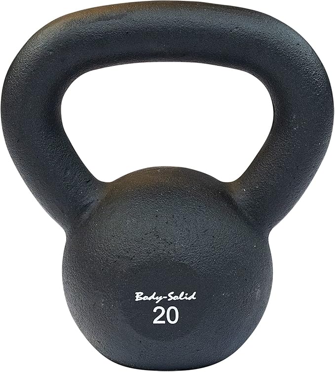 Body-Solid Matte Black Powder Coat Kettlebell with Kettle Grip Handle, Perfect Kettlebells for Weight Training and Core Workout Exercise Equipment