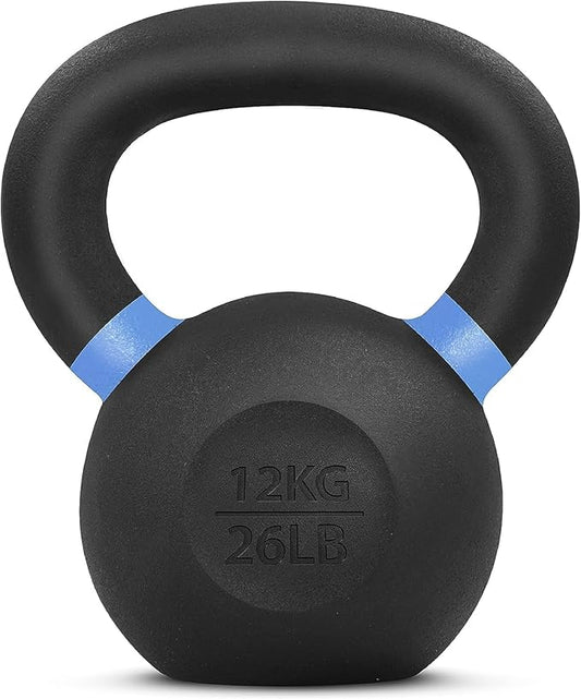 Yes4All Powder Coated Kettlebell, Cast Iron Core Kettlebells with Non-Slip Handle & Flat Bottom for Conditioning, Heavy Duty for Strength Training, 9lb to 71lb - Single & Pair