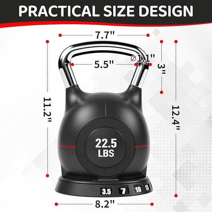 LIFERUN Adjustable Kettlebell Weight Set, 7 Weights, 22.5 lb or 44 lb, Quick-Change Handle for Home Gym, Space-Saving Design for Strength Training