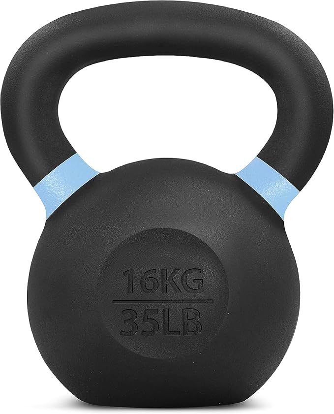 Yes4All Powder Coated Kettlebell, Cast Iron Core Kettlebells with Non-Slip Handle & Flat Bottom for Conditioning, Heavy Duty for Strength Training, 9lb to 71lb - Single & Pair