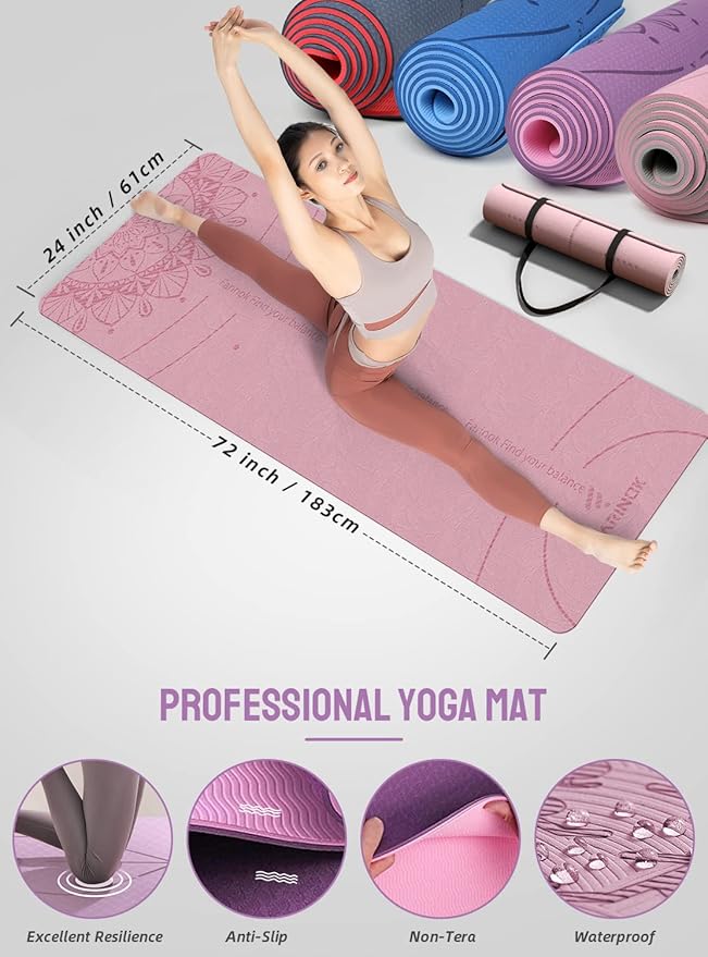 1/3 Yoga Mat Thick, Yoga Kit and Sets for Beginners Include High Density Yoga Mat with Multi-loops Yoga Strap, Yoga Blocks, Booty Resistance Band Set & Door Anchor