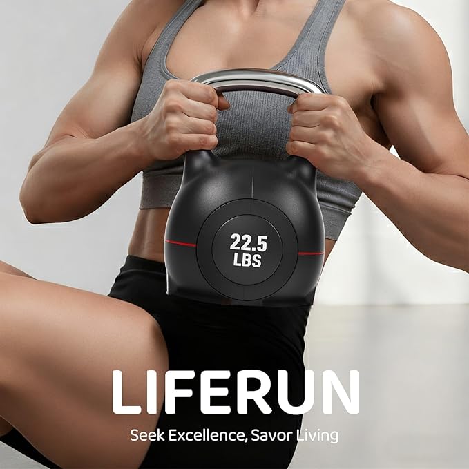 LIFERUN Adjustable Kettlebell Weight Set, 7 Weights, 22.5 lb or 44 lb, Quick-Change Handle for Home Gym, Space-Saving Design for Strength Training