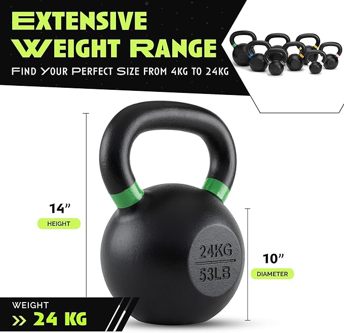 Rage Fitness Single Cast Iron Kettlebell | Powder Coated - Wide Handle Weights for Core & Glute Workouts; Swings, Squats, Deadlifts; Strength, Endurance & Flexibility for Men & Women