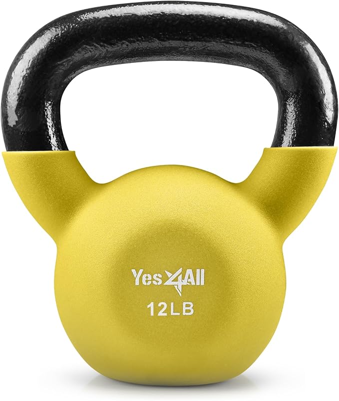 Yes4All Kettlebell, 5-65 LB Neoprene Coated Cast Iron Kettlebells, Wide Grip Handle & Flat Bottom for Swings, Squats, Deadlifts, Push Ups & Full Body Training at Home Gym - Single & Set