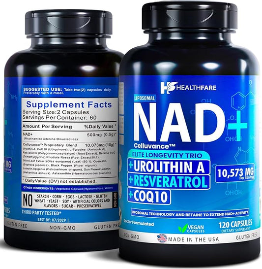 10,573mg NAD Supplement, Resveratrol, CoQ10-120 Capsules NMN Alternative Liposomal High Absorption Formula | Betaine for Anti-Aging Extended Effects - Cellular Energy, Skin for Women & Men