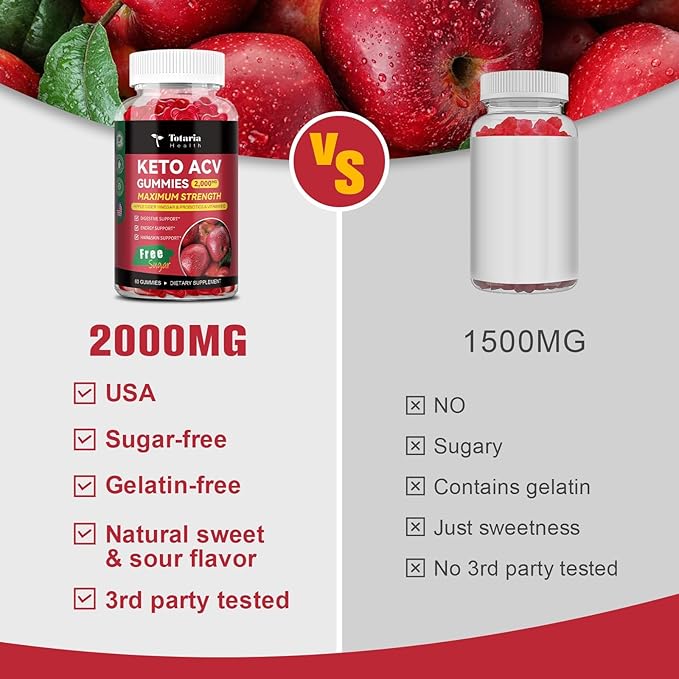 2 Pack Keto ACV Gummies - 4000mg Apple Cider Vinegar Gummies Sugar-Free with Probiotics, B12, Keto Supplements for Women & Men 120 Counts