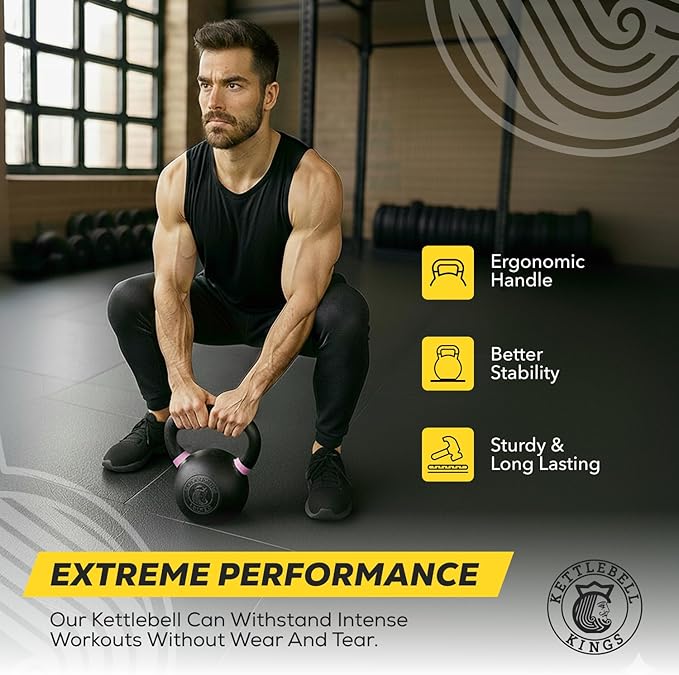 Kettlebell Kings Powder Coated Kettlebell Weights - 9-97 lb Strength Training Kettlebells for Men and Women - Hand Weights Workout Gym Equipment - Weights Set for Home Gym- New