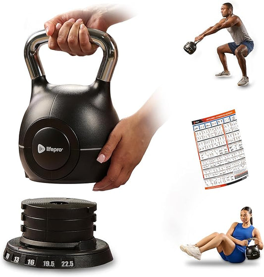 Lifepro Adjustable Kettlebell - 7in1 Kettlebells Weight with Quick-Select Dial & Safety Lock – Choose 22.5 lb or 44 lb – Compact Space Saving for Strength Training & Full Body Workouts