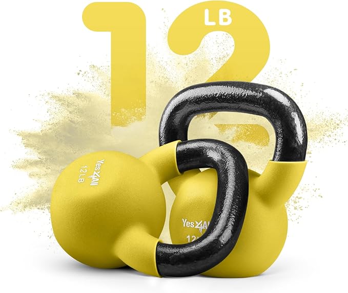 Yes4All Kettlebell, 5-65 LB Neoprene Coated Cast Iron Kettlebells, Wide Grip Handle & Flat Bottom for Swings, Squats, Deadlifts, Push Ups & Full Body Training at Home Gym - Single & Set