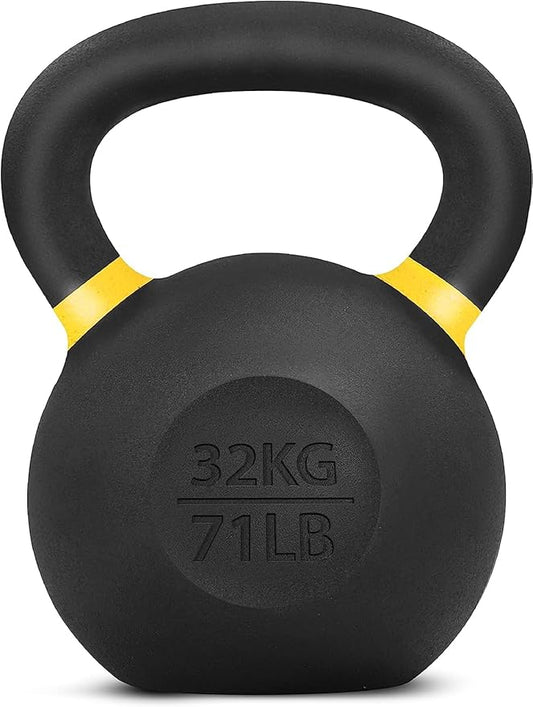 Yes4All Powder Coated Kettlebell, Cast Iron Core Kettlebells with Non-Slip Handle & Flat Bottom for Conditioning, Heavy Duty for Strength Training, 9lb to 71lb - Single & Pair