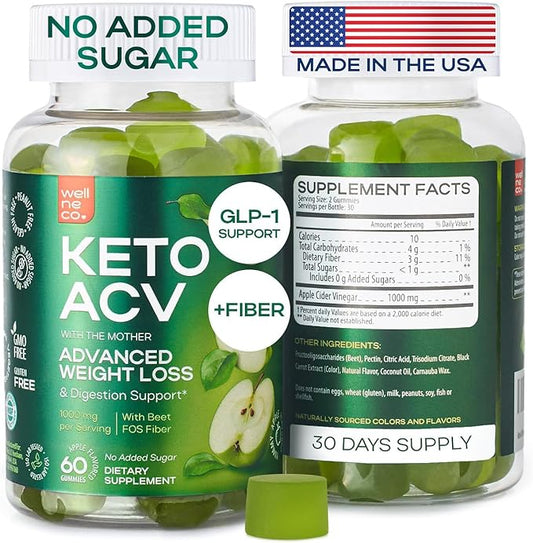 Advanced Keto ACV Gummies for Weight Loss 1000 Mg - Natural GLP-1 Support - Apple Cider Vinegar Gummies Made in USA for Metabolism - ACV, Beet FOS Fiber - Keto Supplement Kelly Clarkson - Sugar Free