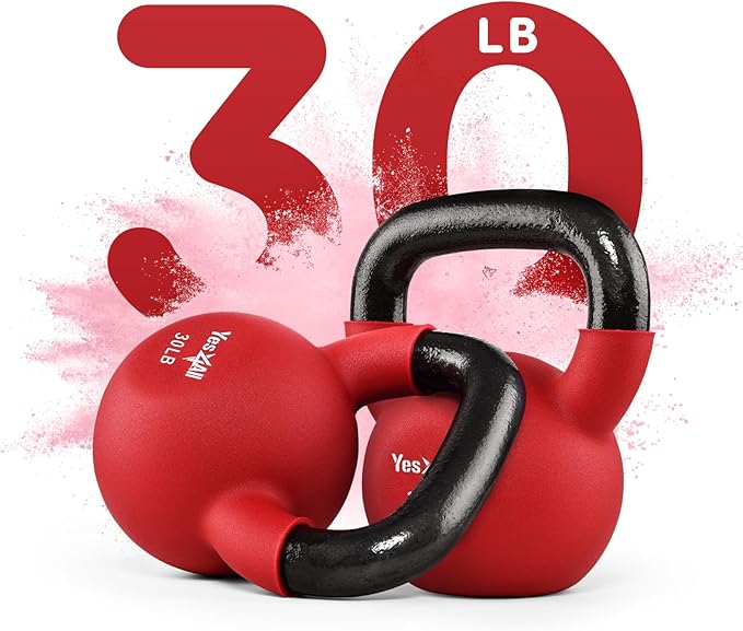 Yes4All Kettlebell, 5-65 LB Neoprene Coated Cast Iron Kettlebells, Wide Grip Handle & Flat Bottom for Swings, Squats, Deadlifts, Push Ups & Full Body Training at Home Gym - Single & Set