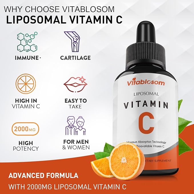 Liposomal Vitamin C 2000mg Liquid for Adults, High Absorption VIT C, Maximize Vitamin C, Good for Immune System & Antioxidant, 60ML (8 Bottles)