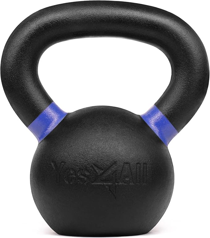 Yes4All Powder Coated Kettlebell, Cast Iron Core Kettlebells with Non-Slip Handle & Flat Bottom for Conditioning, Heavy Duty for Strength Training, 9lb to 71lb - Single & Pair