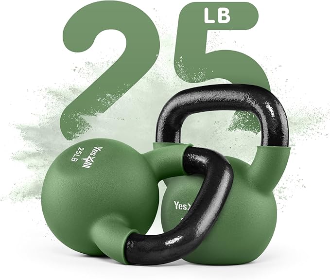 Yes4All Kettlebell, 5-65 LB Neoprene Coated Cast Iron Kettlebells, Wide Grip Handle & Flat Bottom for Swings, Squats, Deadlifts, Push Ups & Full Body Training at Home Gym - Single & Set
