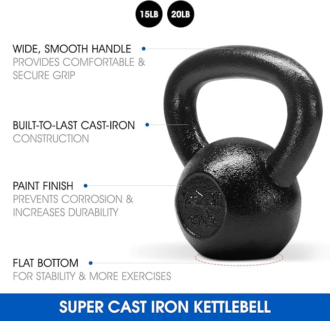 Yes4All Kettlebell Sets, 5 - 10 - 15 - 20 - 25 - 30 LB Cast Iron Strength Training Kettlebells, Wide Handles & Flat Bottom, Multi-Level from Beginners to Pros for Strength Training & Home Gym