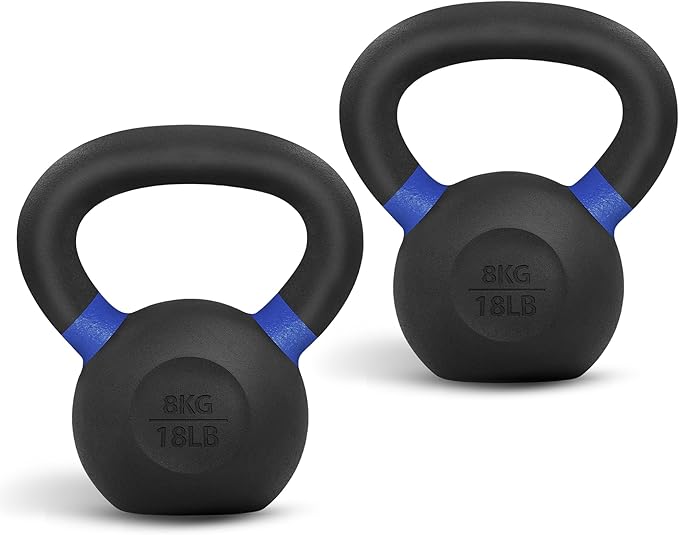 Yes4All Powder Coated Kettlebell, Cast Iron Core Kettlebells with Non-Slip Handle & Flat Bottom for Conditioning, Heavy Duty for Strength Training, 9lb to 71lb - Single & Pair