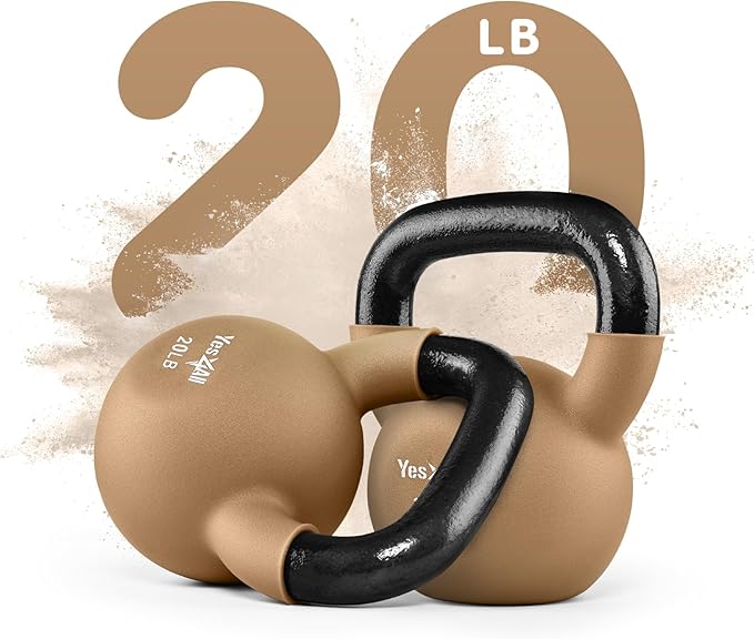 Yes4All Kettlebell, 5-65 LB Neoprene Coated Cast Iron Kettlebells, Wide Grip Handle & Flat Bottom for Swings, Squats, Deadlifts, Push Ups & Full Body Training at Home Gym - Single & Set