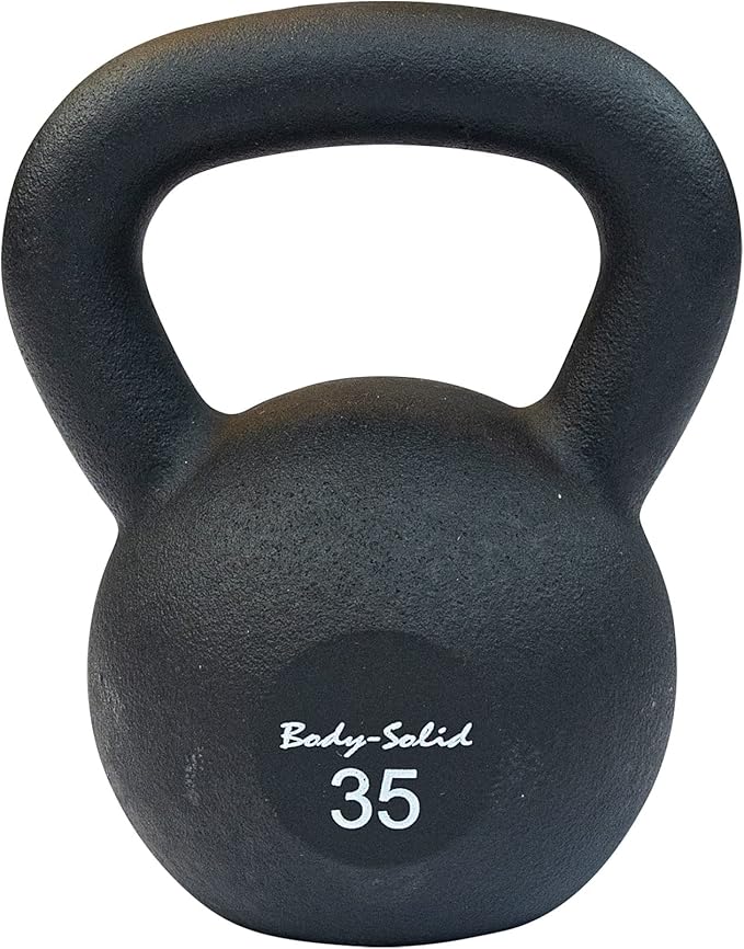 Body-Solid Matte Black Powder Coat Kettlebell with Kettle Grip Handle, Perfect Kettlebells for Weight Training and Core Workout Exercise Equipment