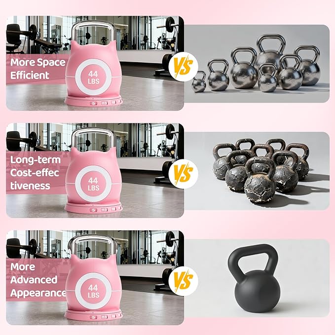 LIFERUN Adjustable Kettlebell Weight Set, 7 Weights, 22.5 lb or 44 lb, Quick-Change Handle for Home Gym, Space-Saving Design for Strength Training