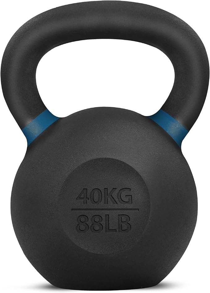 Yes4All Powder Coated Kettlebell, Cast Iron Core Kettlebells with Non-Slip Handle & Flat Bottom for Conditioning, Heavy Duty for Strength Training, 9lb to 71lb - Single & Pair
