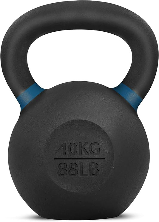 Yes4All Powder Coated Kettlebell, Cast Iron Core Kettlebells with Non-Slip Handle & Flat Bottom for Conditioning, Heavy Duty for Strength Training, 9lb to 71lb - Single & Pair